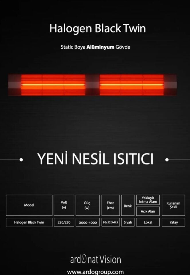 Ardonat Halogen Black Twin - Dış Mekan Isıtıcı