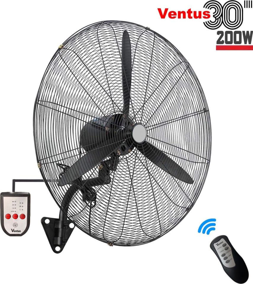 Ventus 30'' Vantilatör 200W Duvar Tipi Uzaktan Kumandalı (75cm Çap)