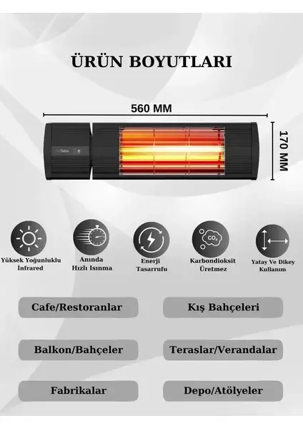Ardonat Inox Halogen Black Pro 2000 Watt Kumandalı Dış Mekan Isıtıcı