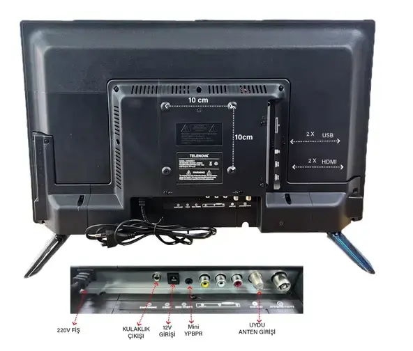 Telenova 24” İnç 61 Ekran LED TV HD Uydu Alıcılı, 12V Destekli, Taşınabilir